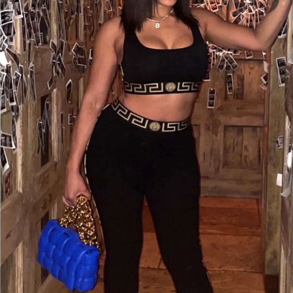 Versace 2 Piece Leggings Outfit with Sports Bra Top